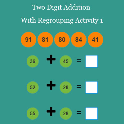Two Digit Addition With Regrouping Activity 1