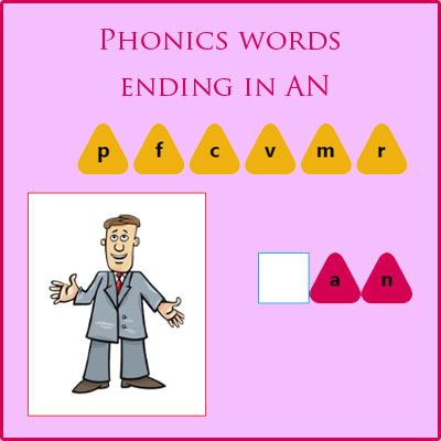 Phonics words ending in an