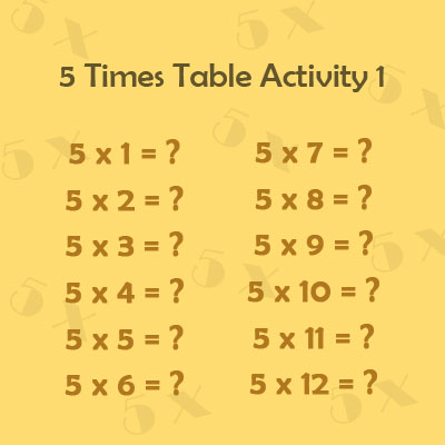 5 Times Table Activity 1