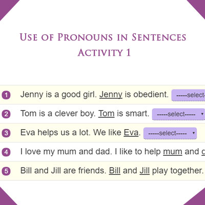 Use of Pronouns in Sentences Activity 1