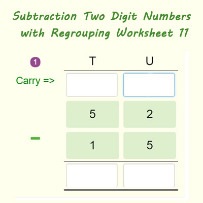 Subtraction Two Digit Numbers with Regrouping Worksheet 11