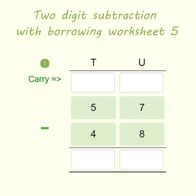 Two digit subtraction with borrowing worksheet 5