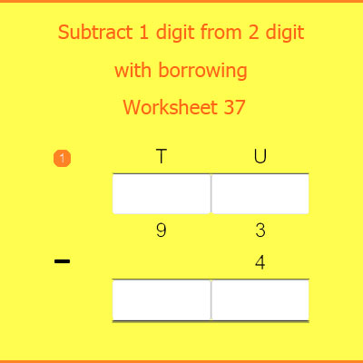 Subtract 1 digit from 2 digit with borrowing Worksheet 37