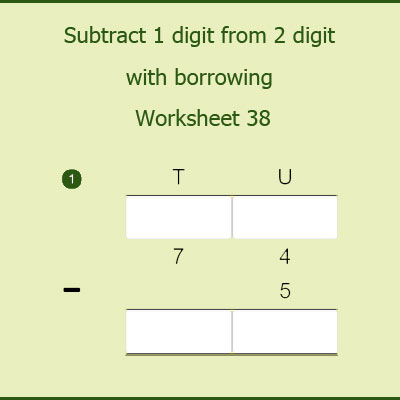 Subtract 1 digit from 2 digit with borrowing Worksheet 38