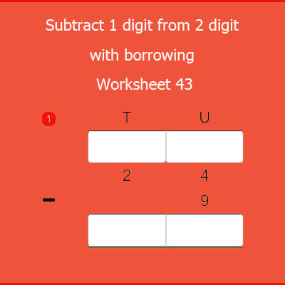 Subtract 1 digit from 2 digit with borrowing Worksheet 43 |Math Regrouping