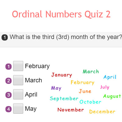 Ordinal Numbers Quiz 2 | 1st, 2nd, 3rd, 4th..... | Math Quizzes
