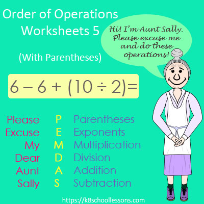 Order of Operations Worksheets 5 - With Parentheses