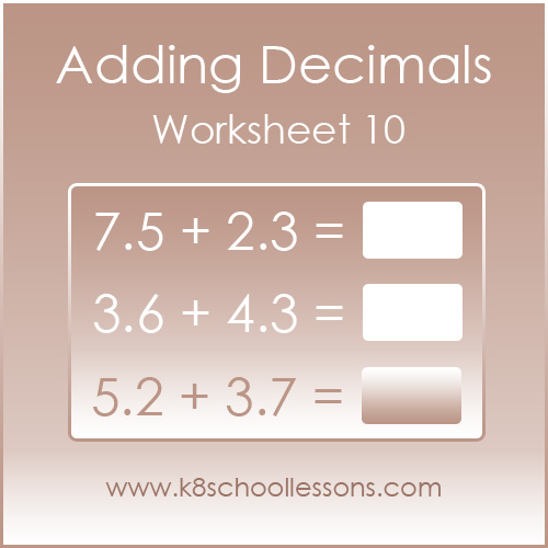 Adding Decimals Worksheet 10 Decimal Addition Decimal Worksheets