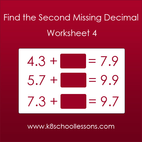 Find the Second Missing Decimal Worksheet 4